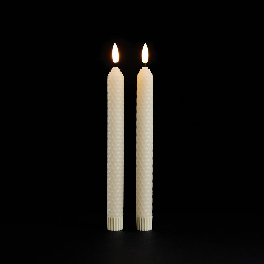 Set of Two Beige Flameless Taper Candles