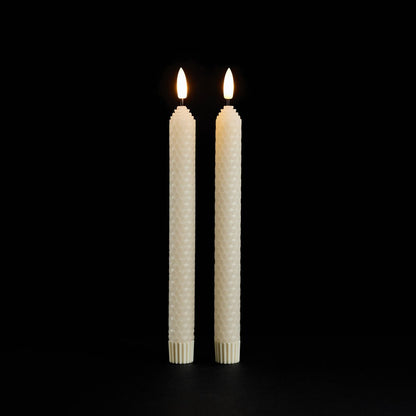 Set of Two Beige Flameless Taper Candles