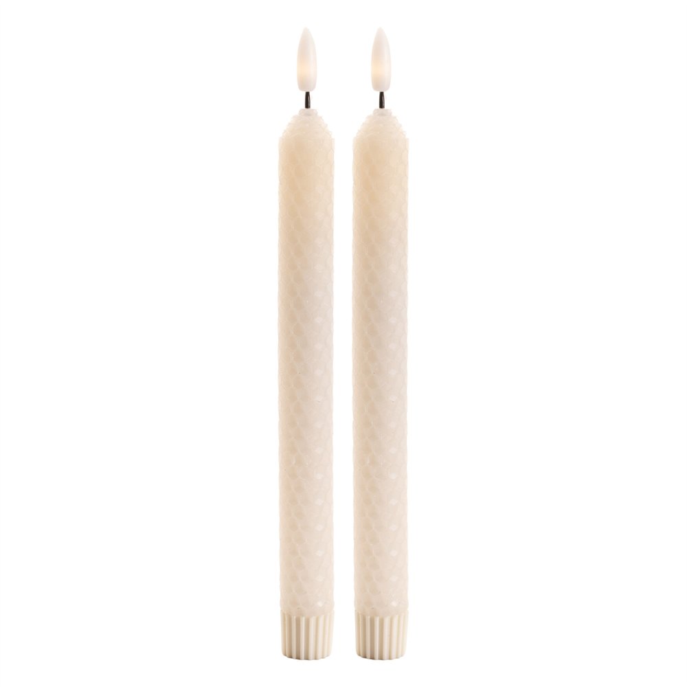 Set of Two Beige Flameless Taper Candles