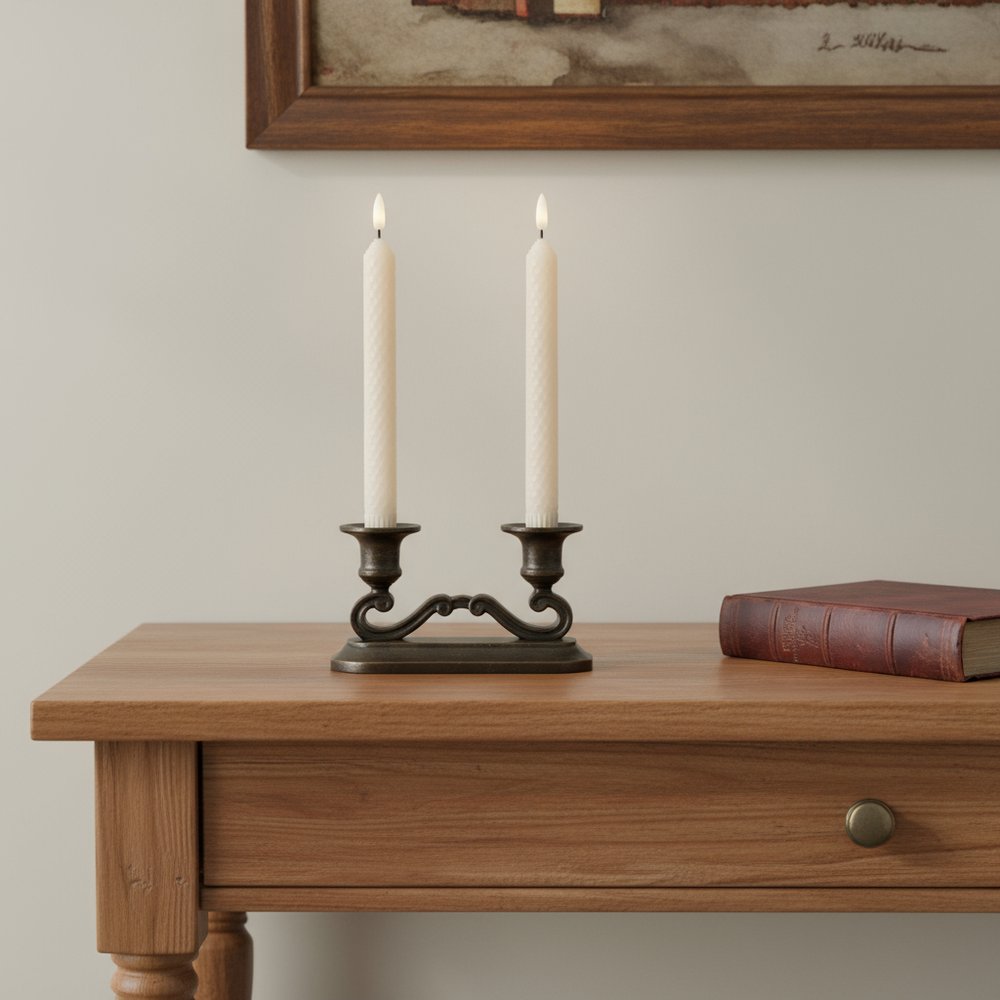 Set of Two Beige Flameless Taper Candles