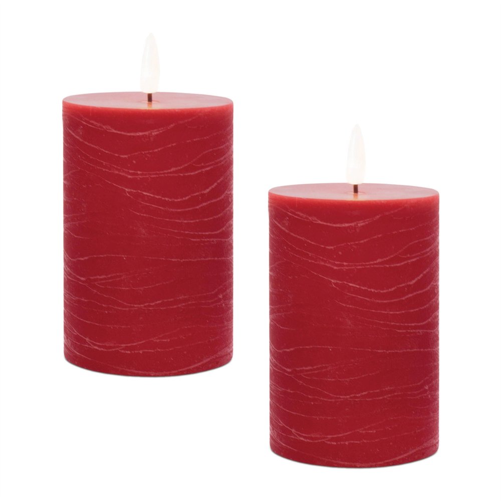 Set of Two Red Unscented Candle Flameless Pillar Candles HomeRoots