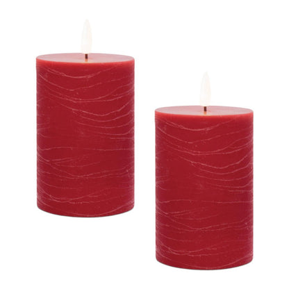 Set of Two Red Unscented Candle Flameless Pillar Candles HomeRoots