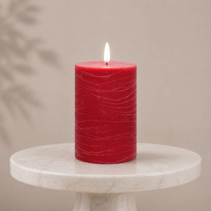Set of Two Red Unscented Candle Flameless Pillar Candles HomeRoots