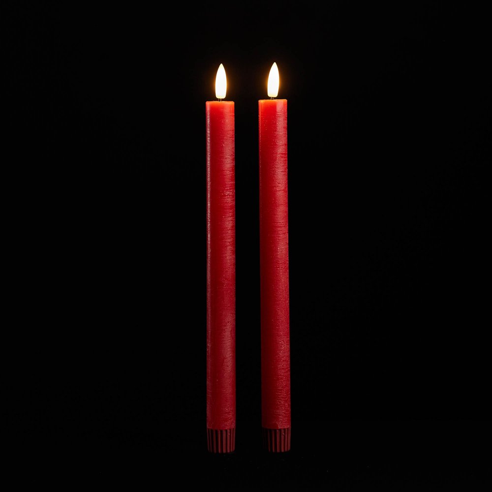 Set of Two Red Unscented Candle Flameless Taper Candles HomeRoots