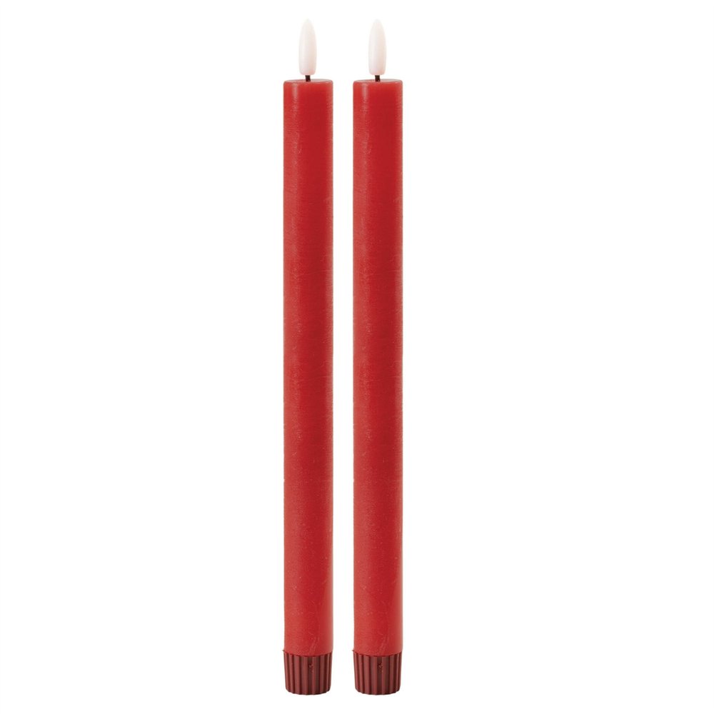 Set of Two Red Unscented Candle Flameless Taper Candles HomeRoots