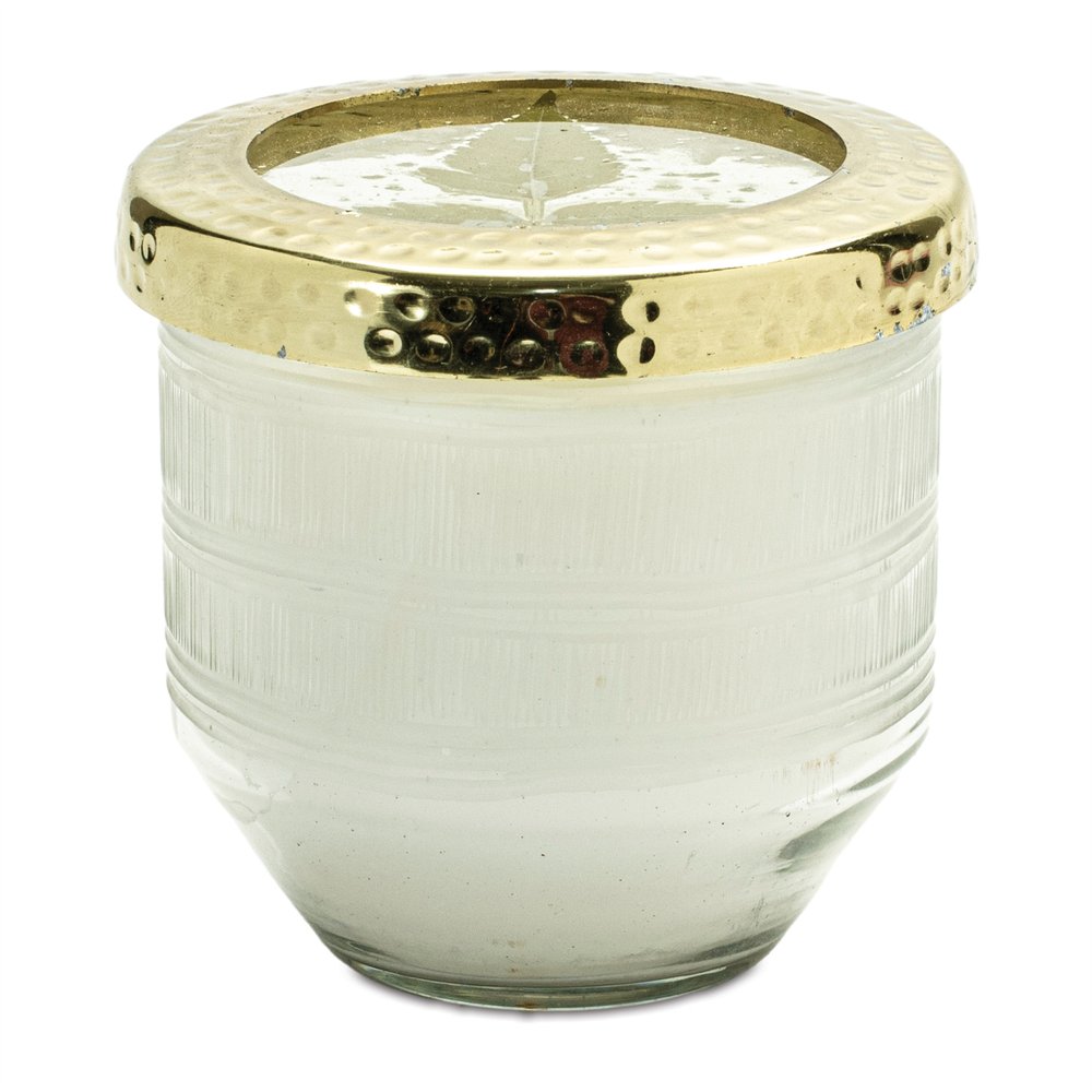 4" White Currant Scented Two Wick Candle In Clear And Gold Glass Holder HomeRoots