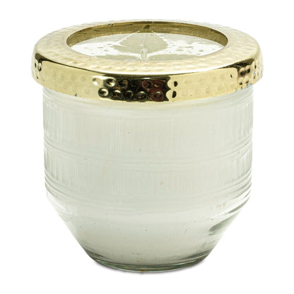 4" White Currant Scented Two Wick Candle In Clear And Gold Glass Holder HomeRoots