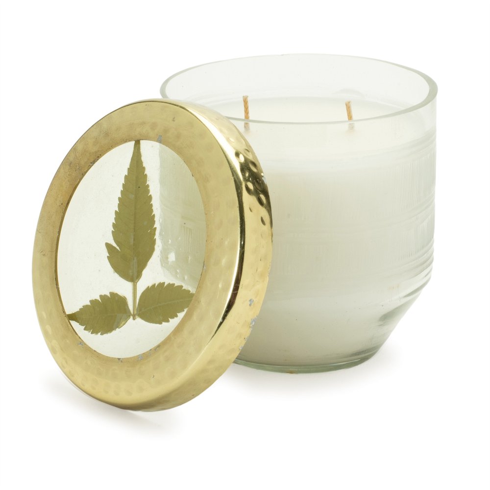 4" White Currant Scented Two Wick Candle In Clear And Gold Glass Holder HomeRoots