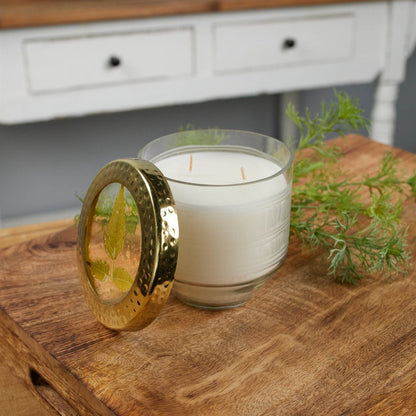 4" White Currant Scented Two Wick Candle In Clear And Gold Glass Holder HomeRoots
