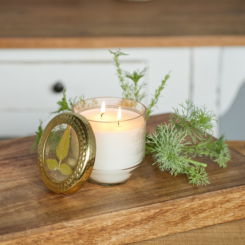 4" White Currant Scented Two Wick Candle In Clear And Gold Glass Holder HomeRoots