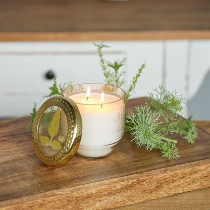 4" White Currant Scented Two Wick Candle In Clear And Gold Glass Holder HomeRoots