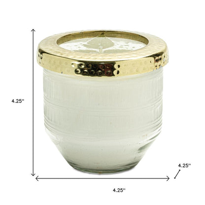 4" White Currant Scented Two Wick Candle In Clear And Gold Glass Holder HomeRoots