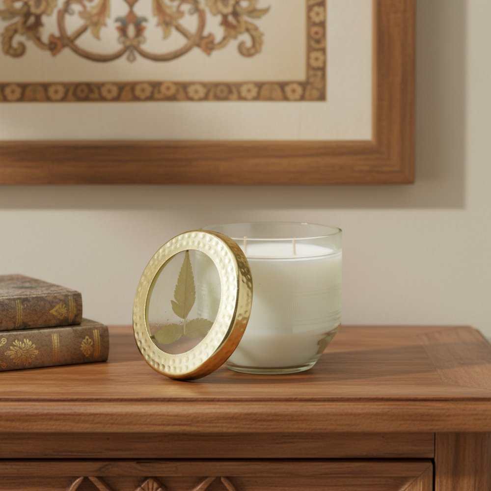 4" White Currant Scented Two Wick Candle In Clear And Gold Glass Holder HomeRoots