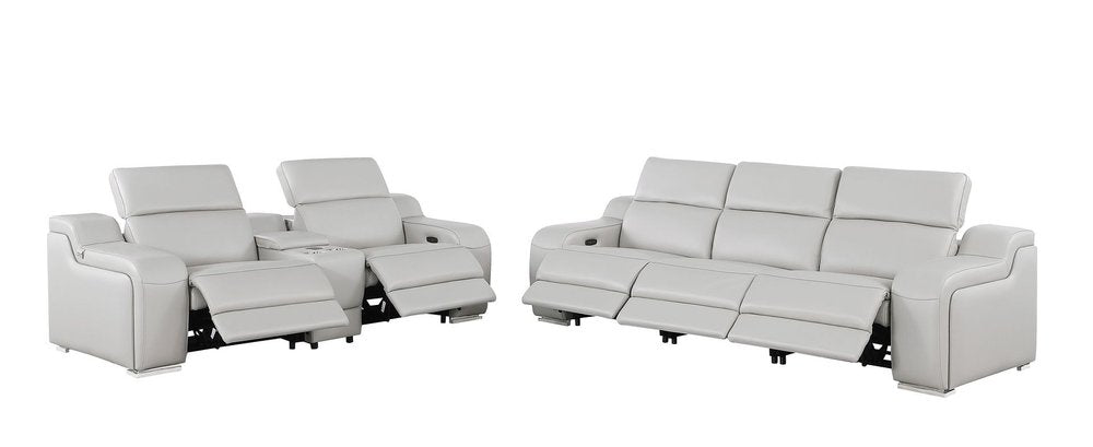 Two Piece Light Gray Leather Five Person Seating Set — view 2
