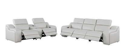 Two Piece Light Gray Leather Five Person Seating Set