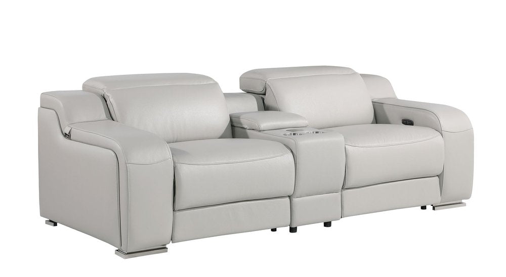 Two Piece Light Gray Leather Five Person Seating Set — view 6