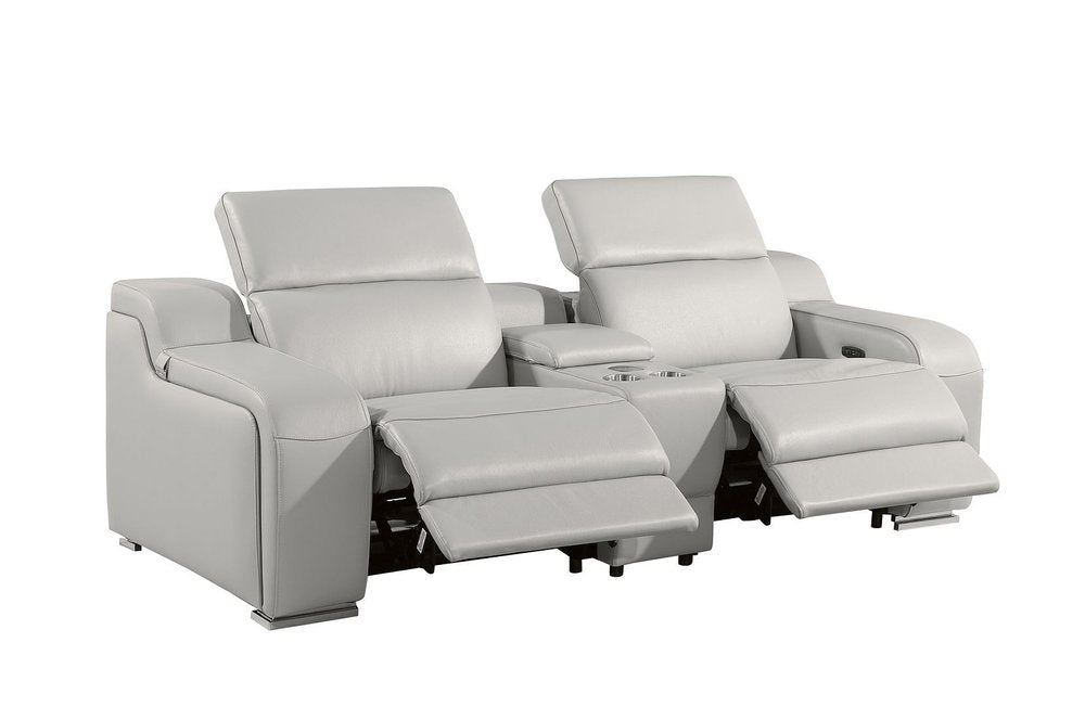 Two Piece Light Gray Leather Five Person Seating Set — view 7