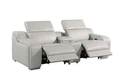 Two Piece Light Gray Leather Five Person Seating Set