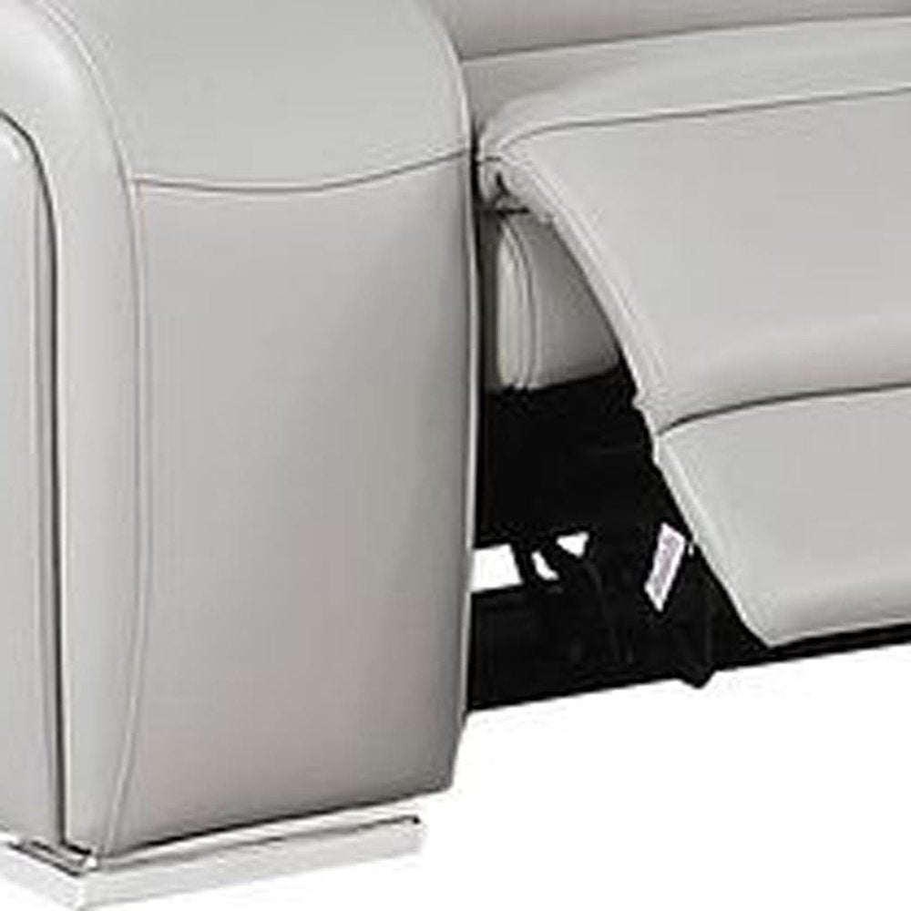 Two Piece Light Gray Leather Five Person Seating Set — view 9