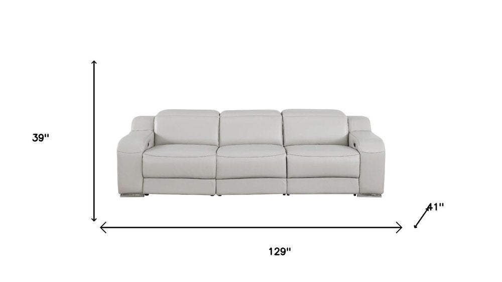Two Piece Light Gray Leather Five Person Seating Set — view 10