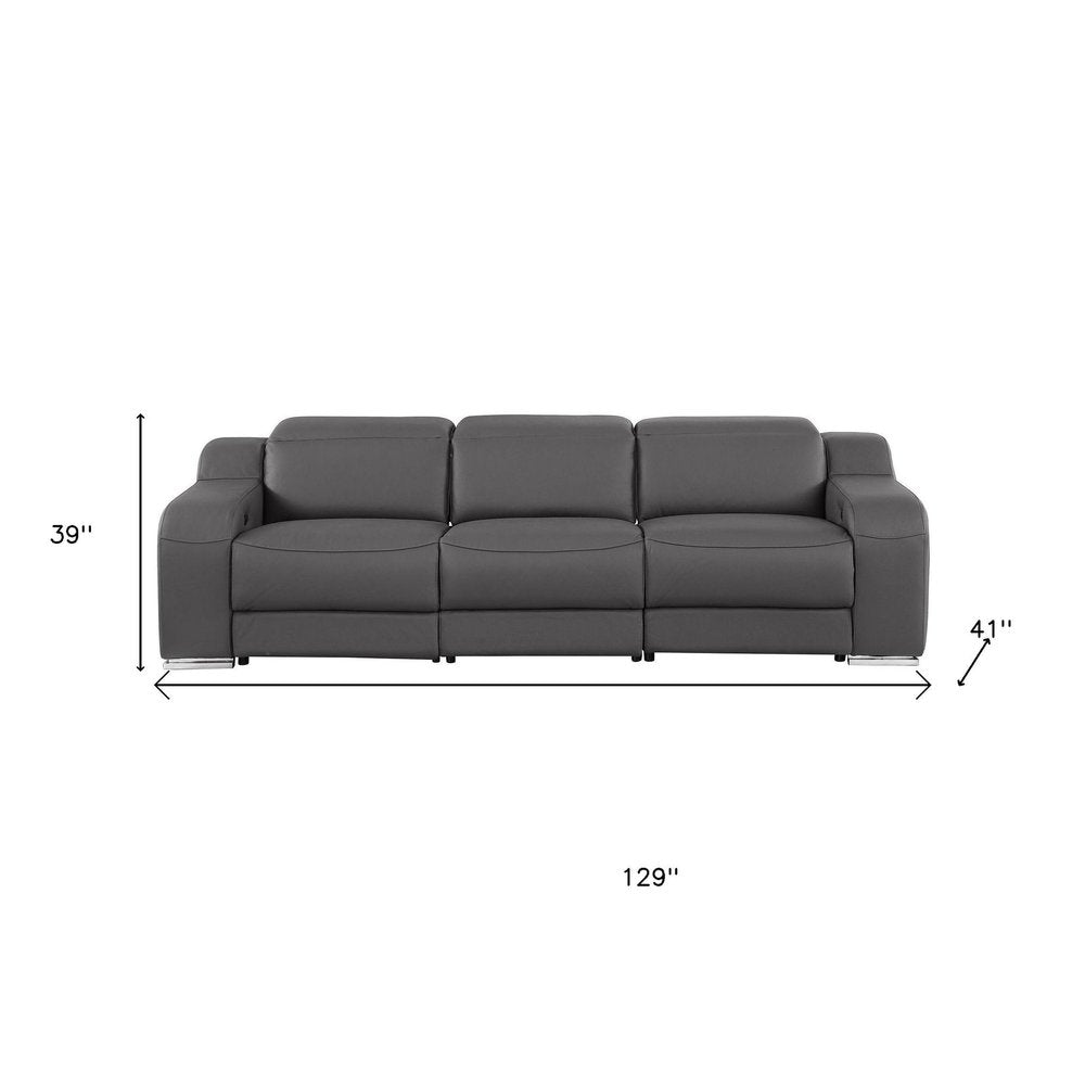 Two Piece Dark Gray Leather Five Person Seating Set — view 1
