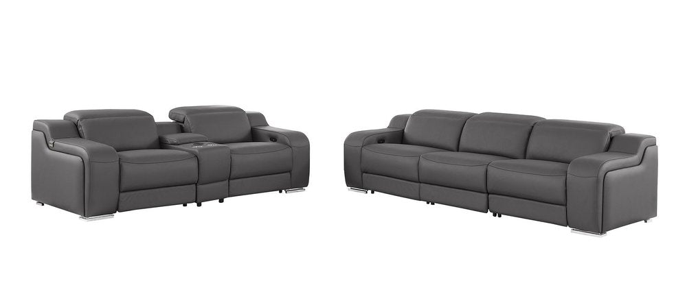 Two Piece Dark Gray Leather Five Person Seating Set — view 3