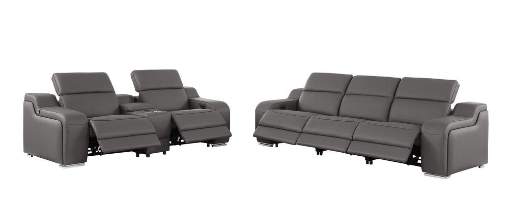 Two Piece Dark Gray Leather Five Person Seating Set — view 4