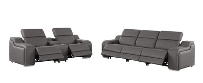 Two Piece Dark Gray Leather Five Person Seating Set