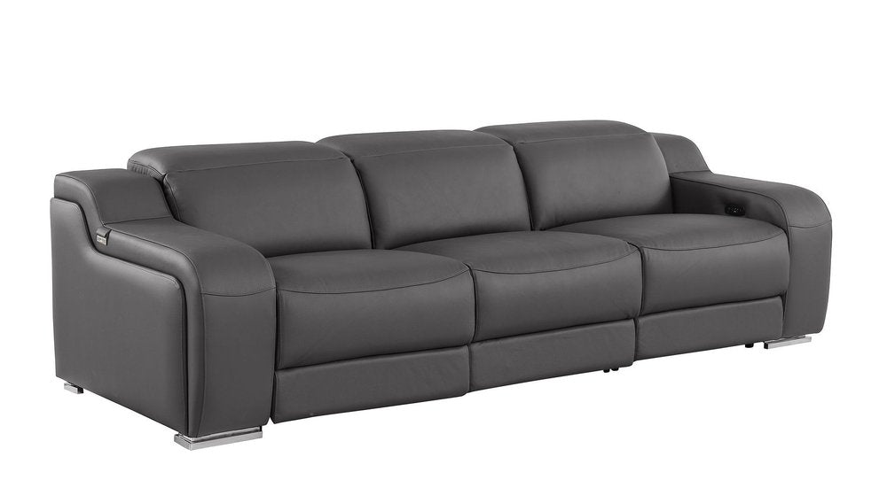 Two Piece Dark Gray Leather Five Person Seating Set — view 5
