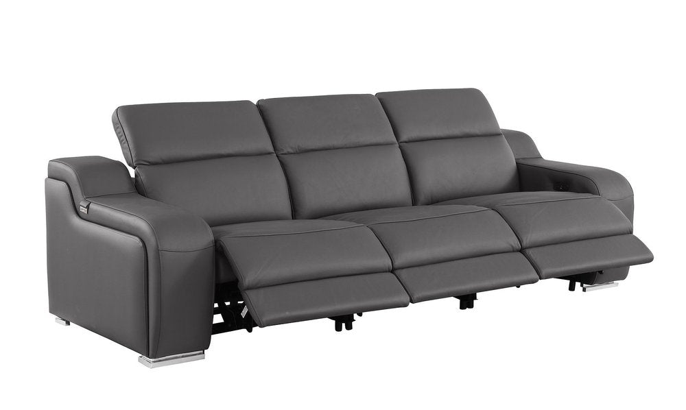 Two Piece Dark Gray Leather Five Person Seating Set — view 6