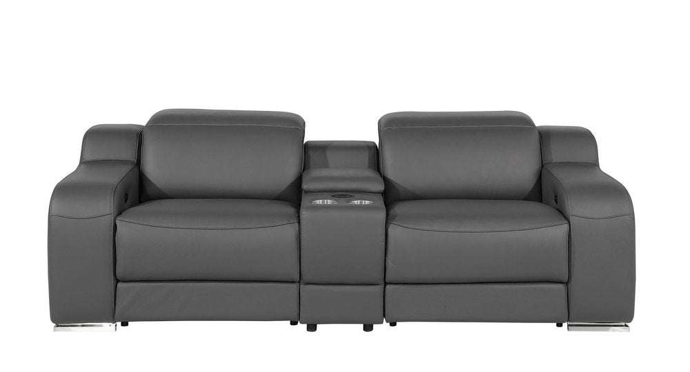 Two Piece Dark Gray Leather Five Person Seating Set — view 7
