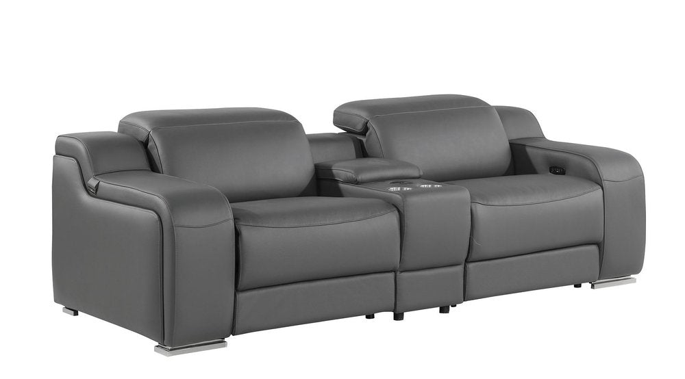 Two Piece Dark Gray Leather Five Person Seating Set — view 8