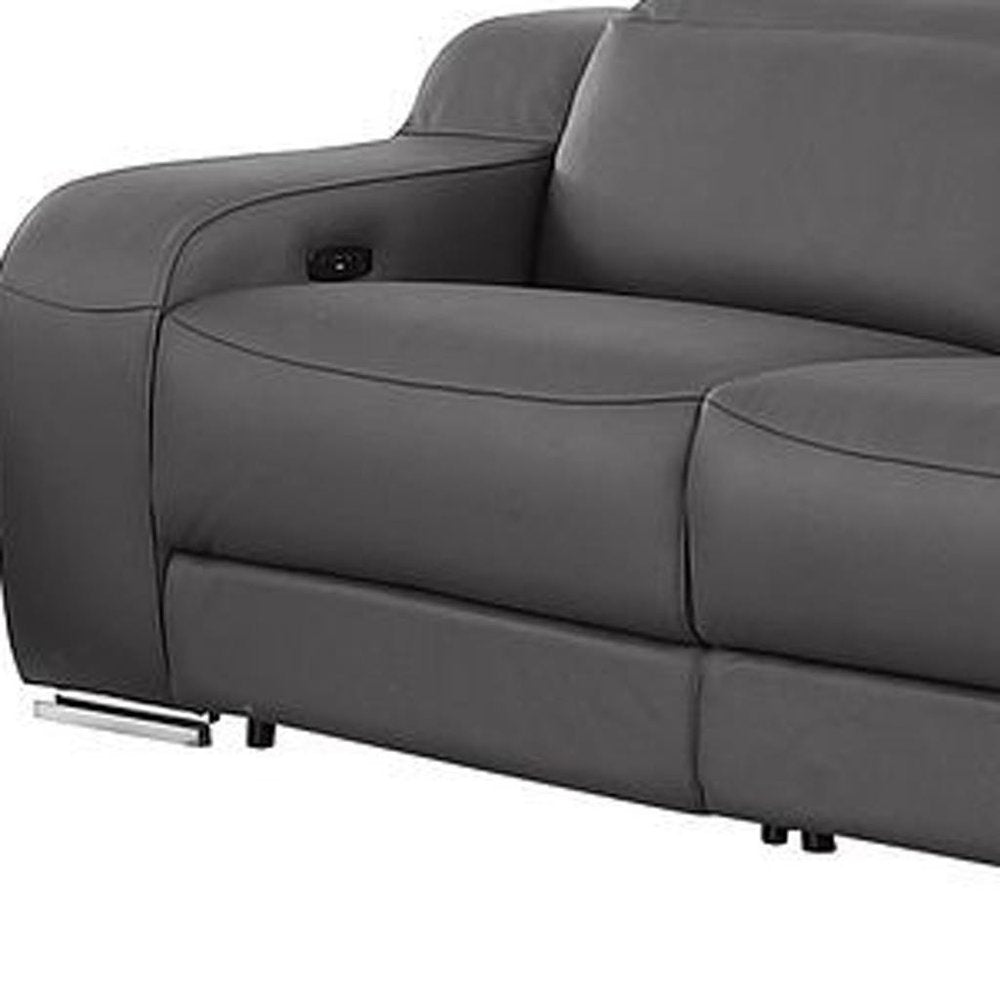 Two Piece Dark Gray Leather Five Person Seating Set — view 10