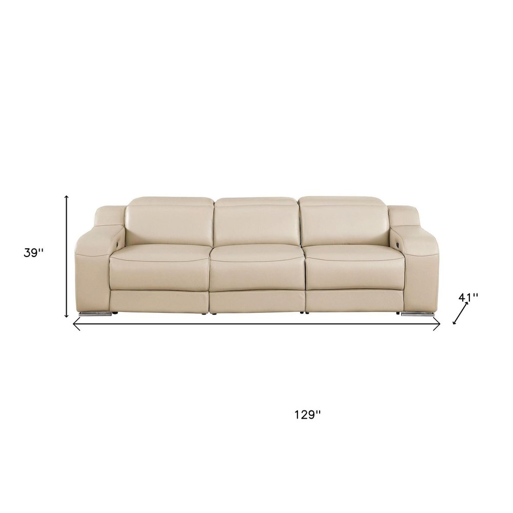 Two Piece Beige Leather Five Person Seating Set — view 1