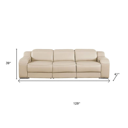 Two Piece Beige Leather Five Person Seating Set