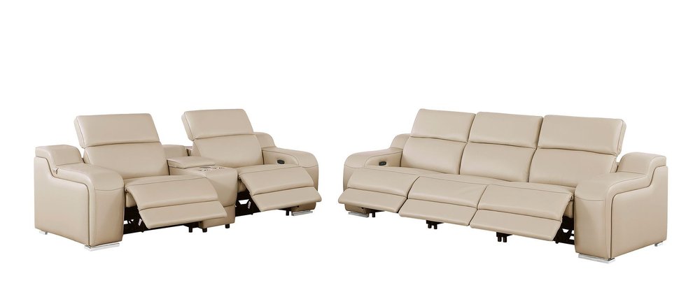 Two Piece Beige Leather Five Person Seating Set — view 5