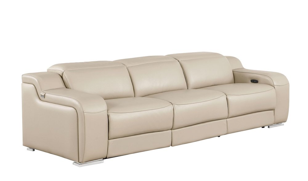Two Piece Beige Leather Five Person Seating Set — view 7