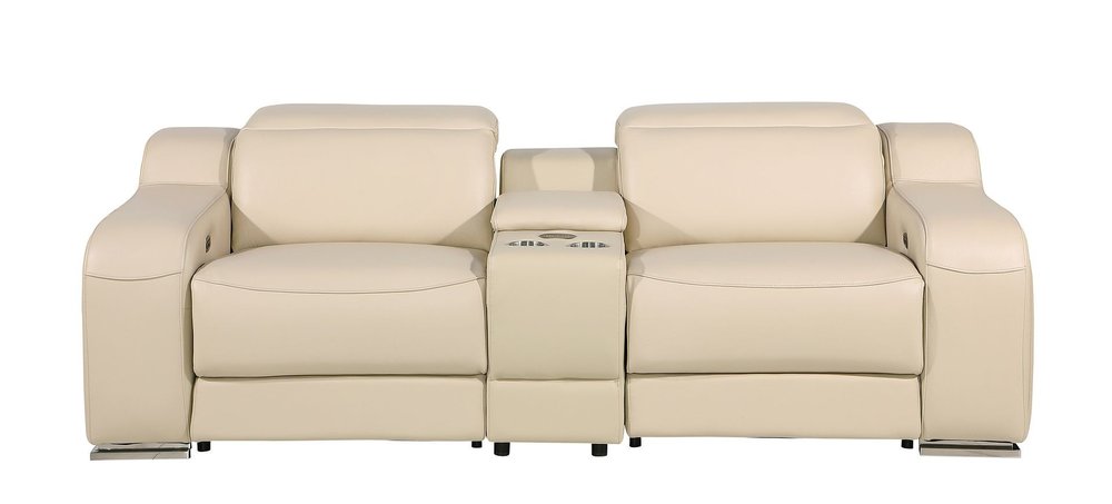 Two Piece Beige Leather Five Person Seating Set — view 9