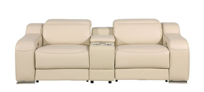 Two Piece Beige Leather Five Person Seating Set