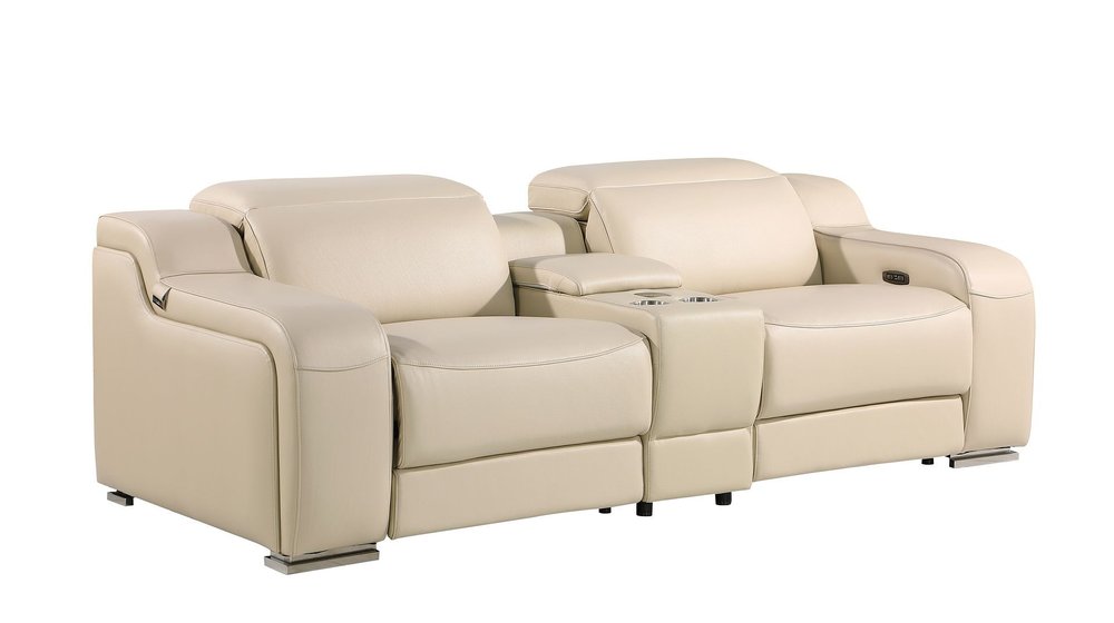 Two Piece Beige Leather Five Person Seating Set — view 10