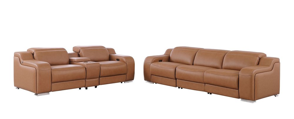 Two Piece Chestnut Leather Five Person Seating Set — view 2
