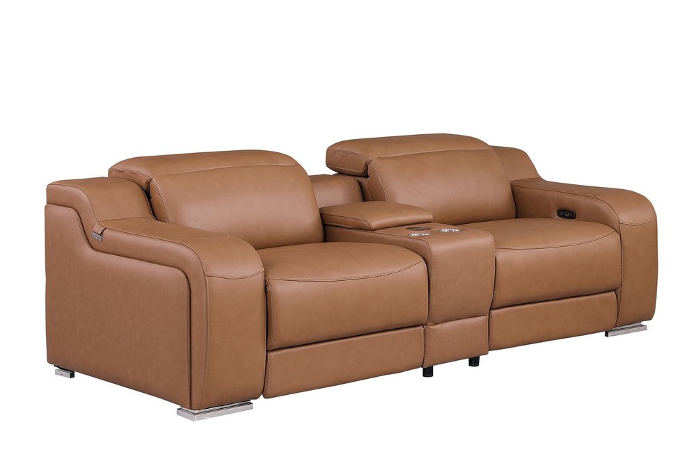 Two Piece Chestnut Leather Five Person Seating Set — view 7
