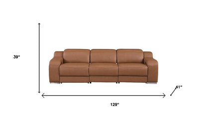 Two Piece Chestnut Leather Five Person Seating Set