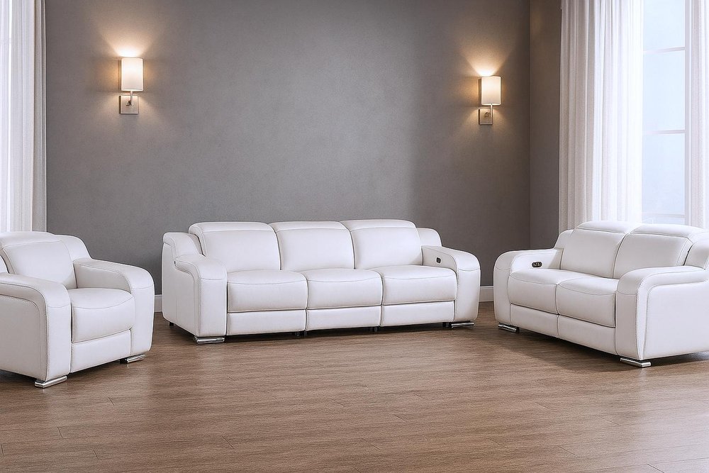 Three Piece White Leather Six Person Seating Set — view 2