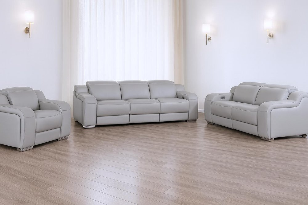 Three Piece Light Gray Leather Six Person Seating Set — view 2