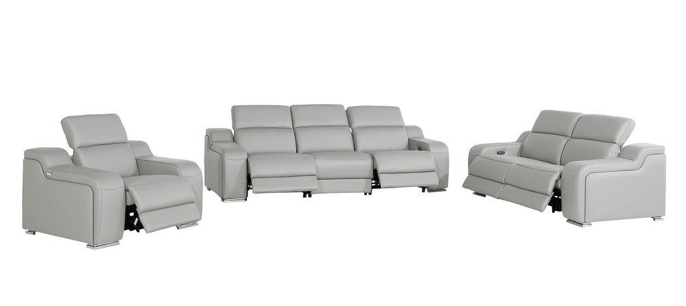 Three Piece Light Gray Leather Six Person Seating Set — view 3