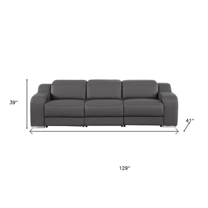 Three Piece Dark Gray Leather Six Person Seating Set