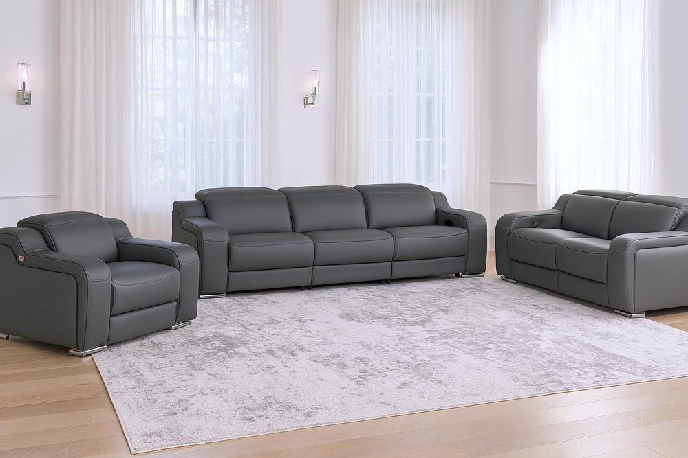 Three Piece Dark Gray Leather Six Person Seating Set — view 2