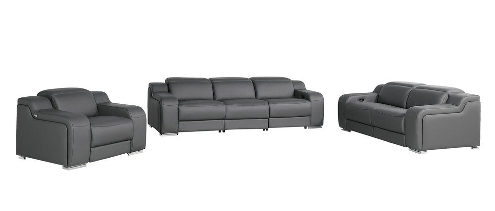 Three Piece Dark Gray Leather Six Person Seating Set — view 3