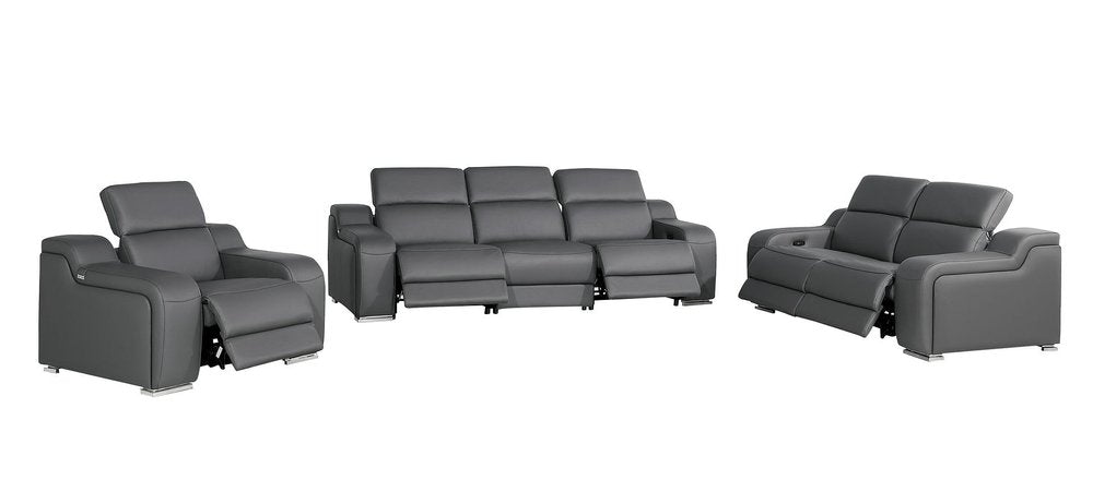 Three Piece Dark Gray Leather Six Person Seating Set — view 4